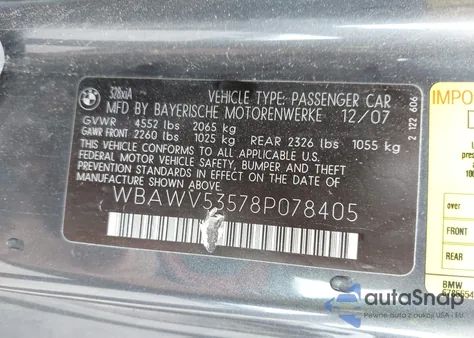 2008 BMW 328Xi z USA, uszkodzony, nr VIN WBAWV53578P078405